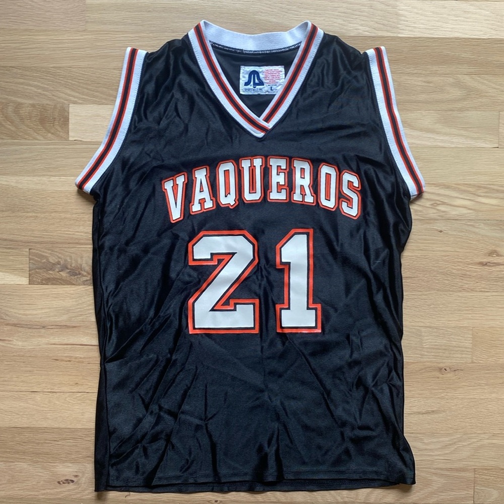 Size L - black vintage Vaqueros basketball jersey